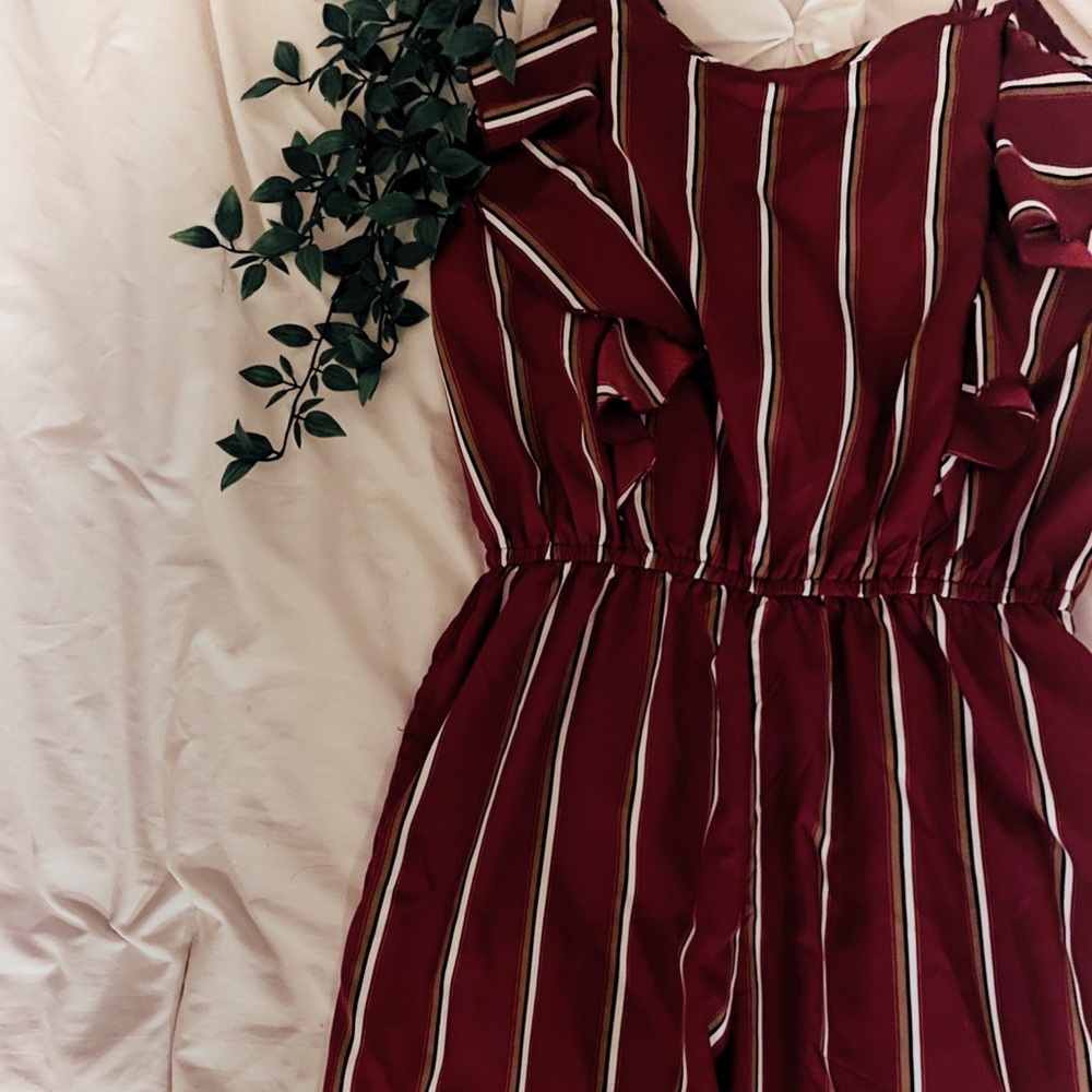 Maroon Striped Pant Romper